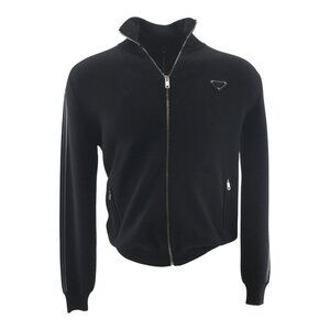 Black Wool Full Zip Sweater PRADA